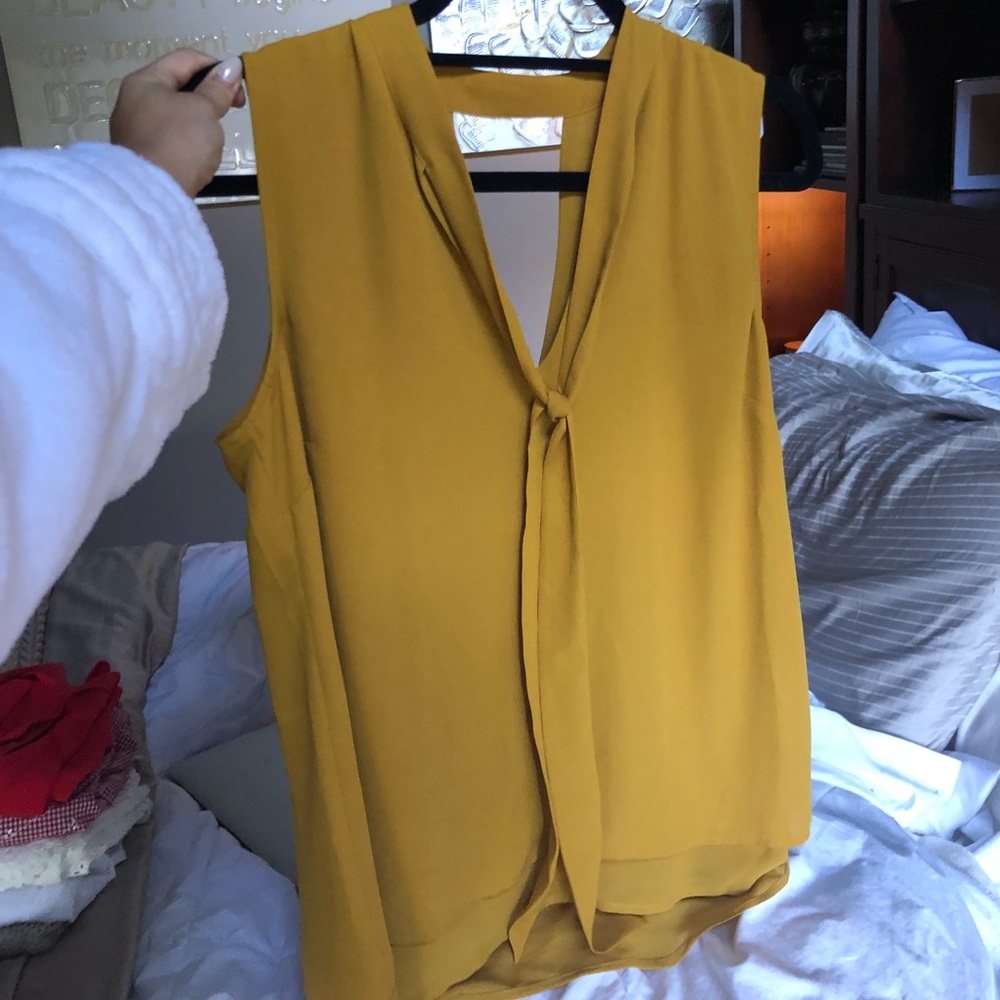 Mustard Blouse with Tie Front